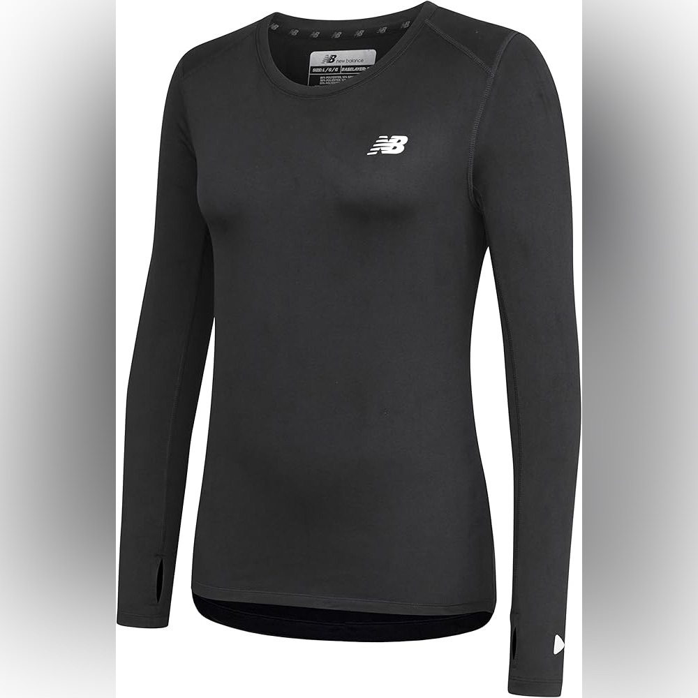 NWT New Balance Black Stripe Fleece Crewneck Baselayer Long Sleeve Warm LayerTop